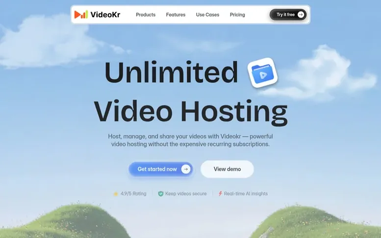 Screenshot of the Videokr homepage