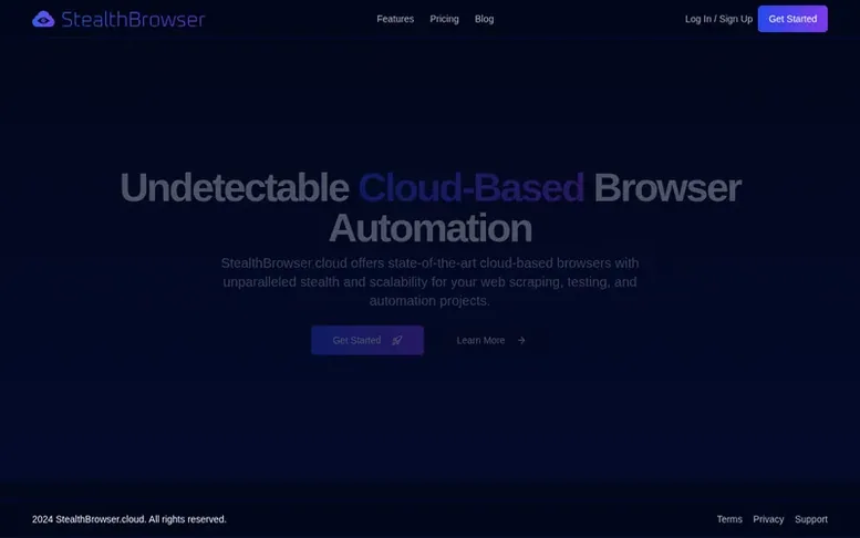 Screenshot of the StealthBrowser homepage