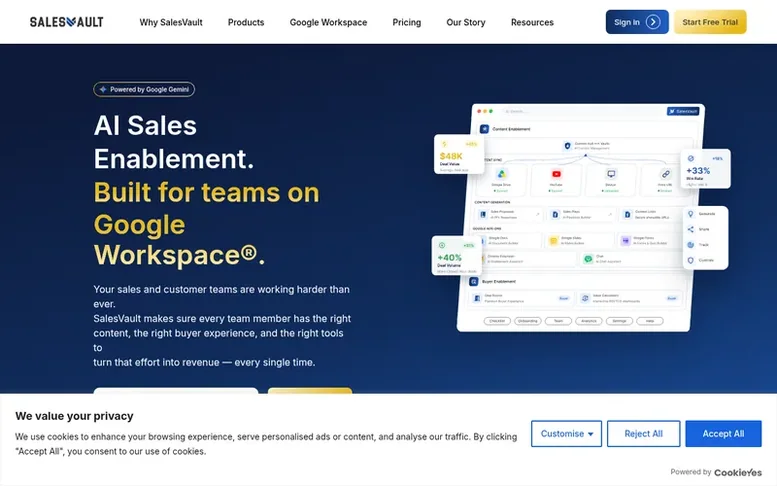 Screenshot of the SalesVault homepage