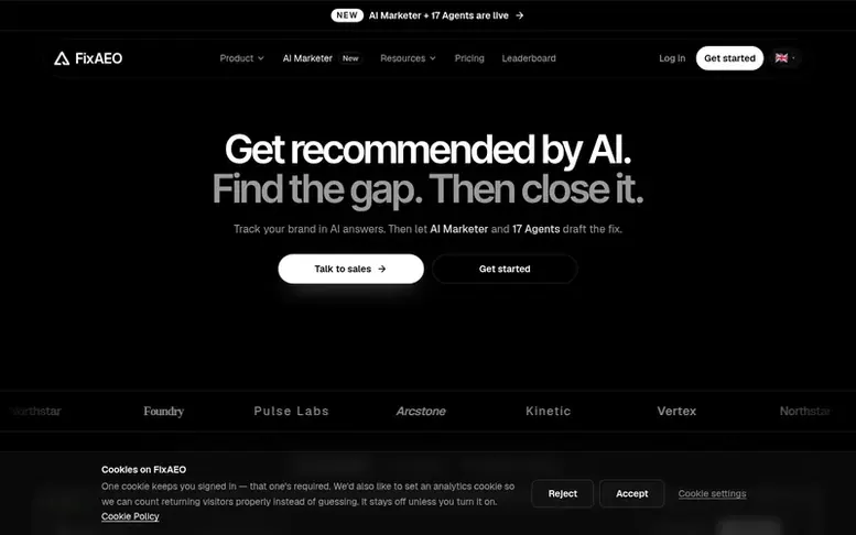 Screenshot of the FixAEO homepage