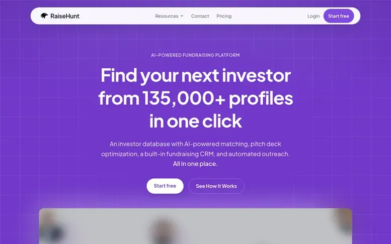 Screenshot of the RaiseHunt homepage