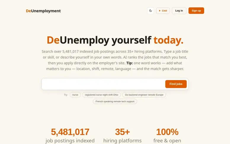 Screenshot of the DeUnemployment homepage