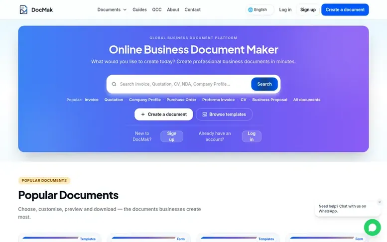 Screenshot of the DocMak homepage