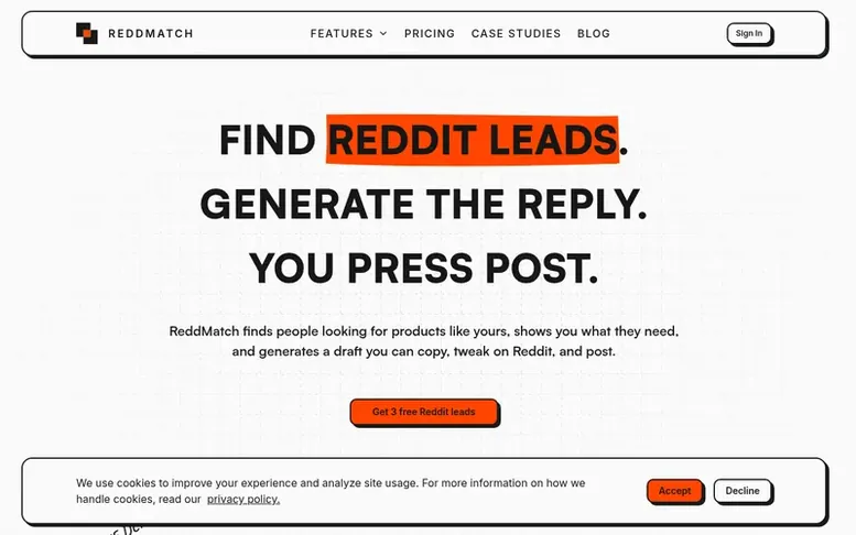 Screenshot of the ReddMatch homepage