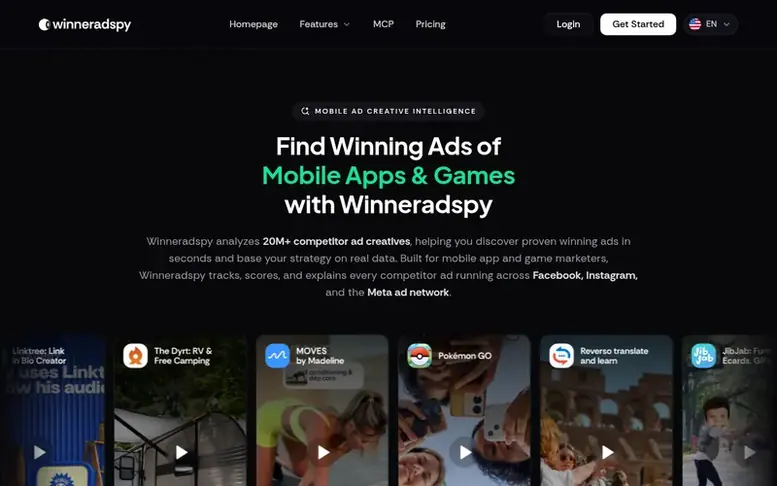 Screenshot of the Winneradspy homepage