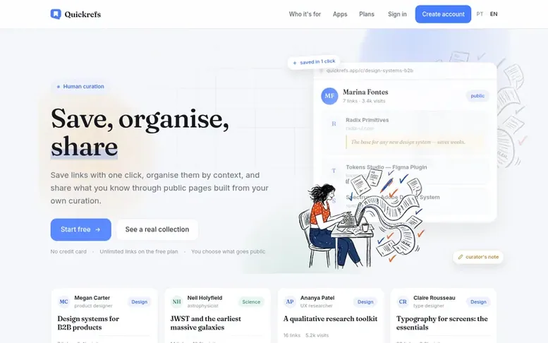 Screenshot of the Quickrefs homepage