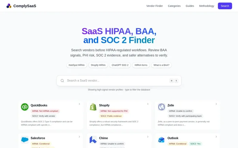 Screenshot of the ComplySaaS homepage