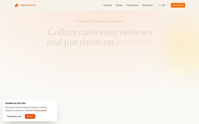 Screenshot of the Provoon homepage