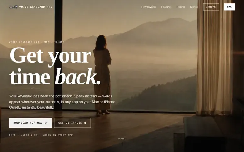 Screenshot of the Voice Keyboard Pro homepage