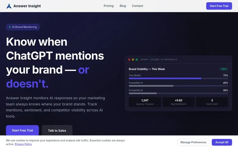 Screenshot of the Answer Insight homepage