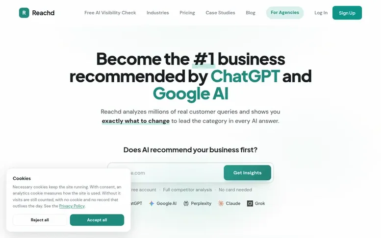 Screenshot of the Reachd homepage