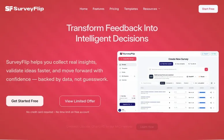 Screenshot of the SurveyFlip homepage