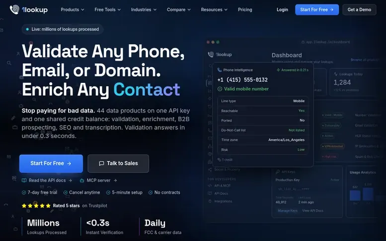 Screenshot of the 1Lookup homepage