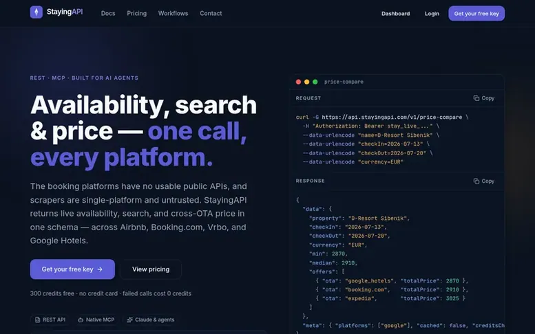 Screenshot of the StayingAPI homepage