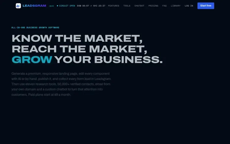 Screenshot of the Leadsgram homepage