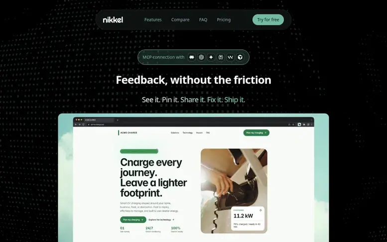 Screenshot of the Nikkel homepage
