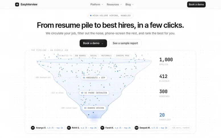 Screenshot of the EasyInterview homepage