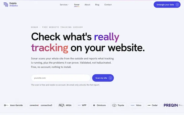Screenshot of the Sonar homepage
