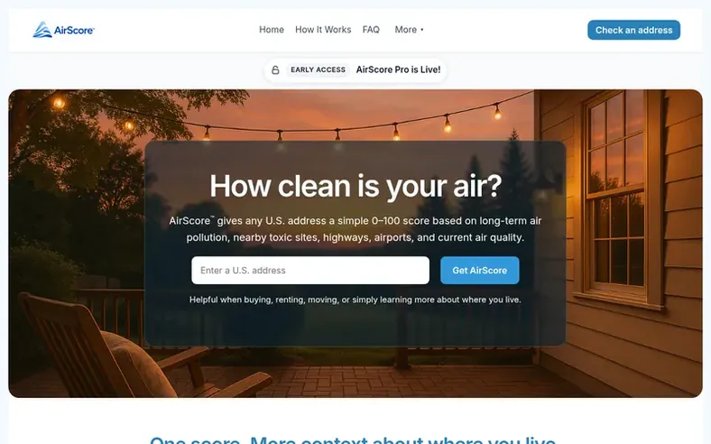 Screenshot of the AirScore™ homepage