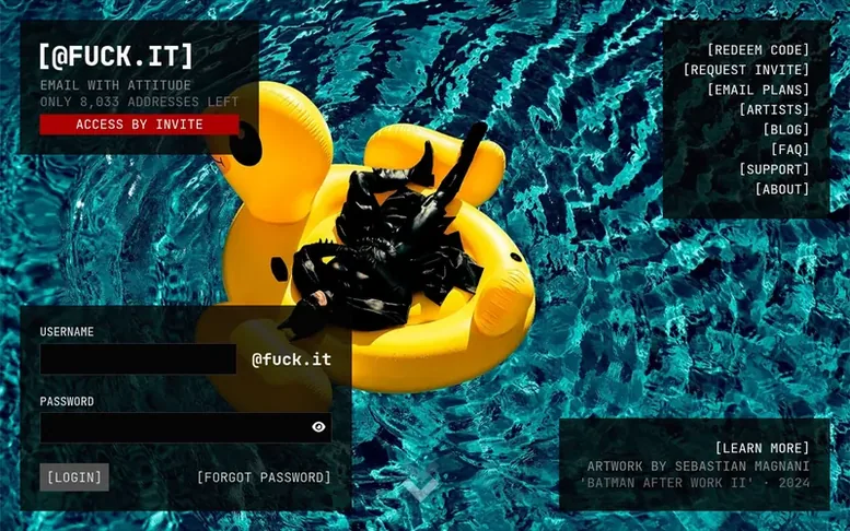 Screenshot of the [@fuck.it] homepage