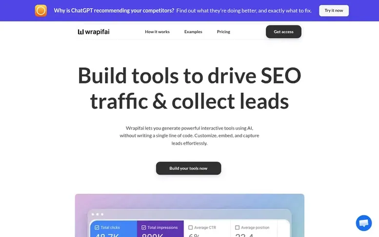 Screenshot of the Wrapifai homepage