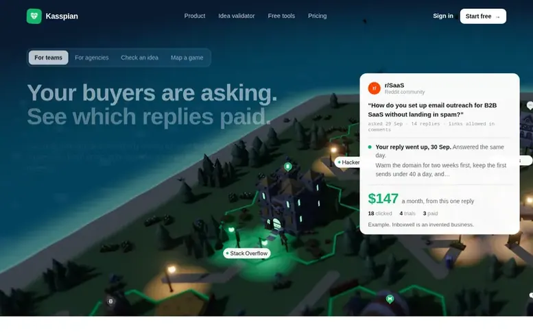 Screenshot of the Kasspian homepage