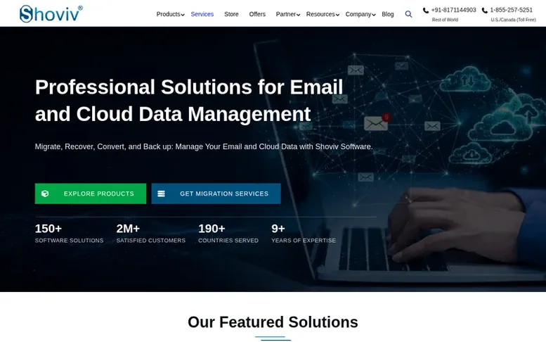 Screenshot of the Shoviv Software homepage