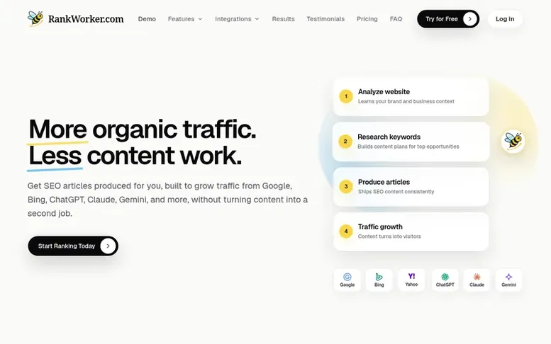 Screenshot of the RankWorker homepage