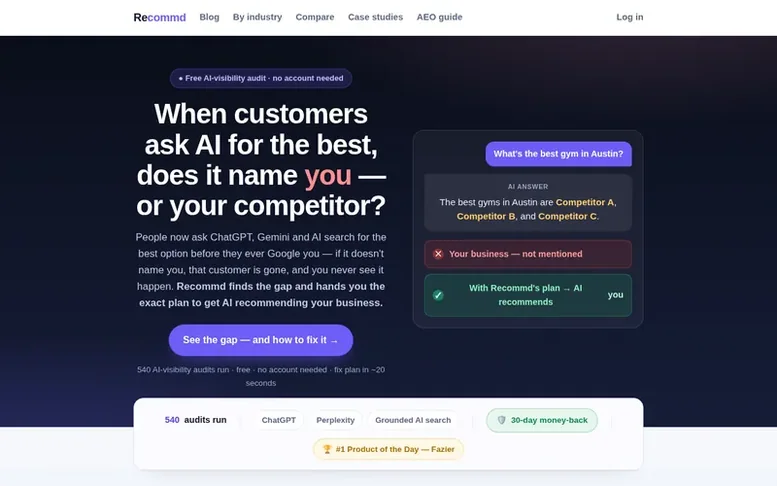 Screenshot of the Recommd homepage