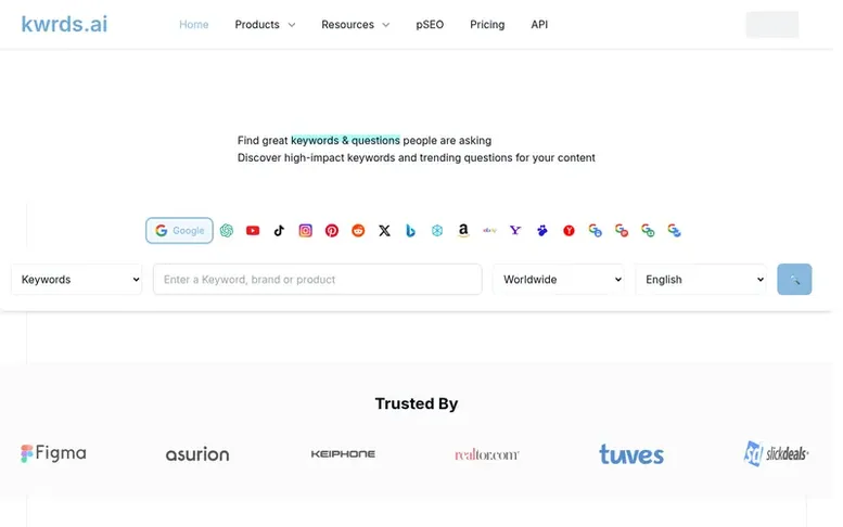 Screenshot of the kwrds.ai homepage