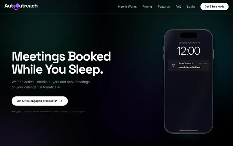 Screenshot of the AutoOutreach homepage
