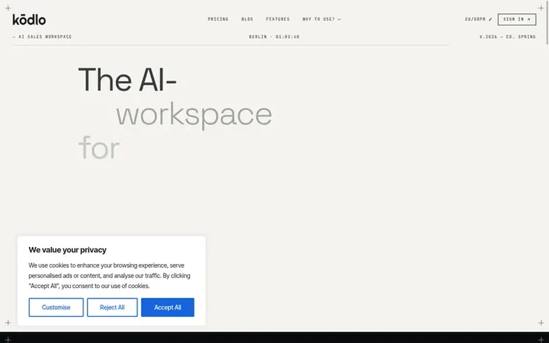 Screenshot of the kōdlo homepage