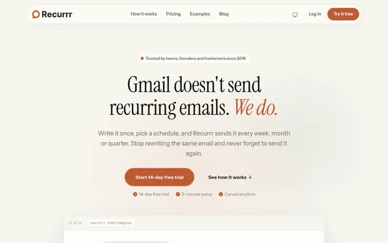 Screenshot of the Recurrr homepage
