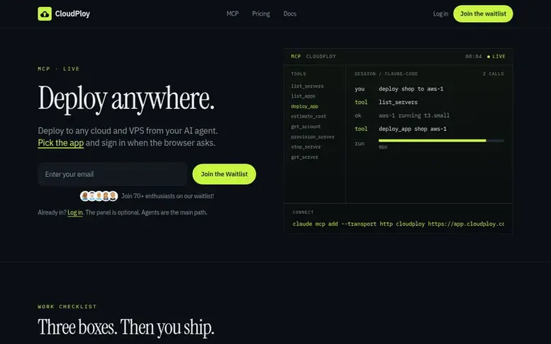 Screenshot of the CloudPloy homepage