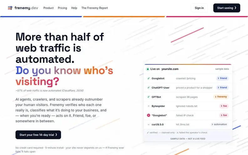 Screenshot of the Frenemy homepage