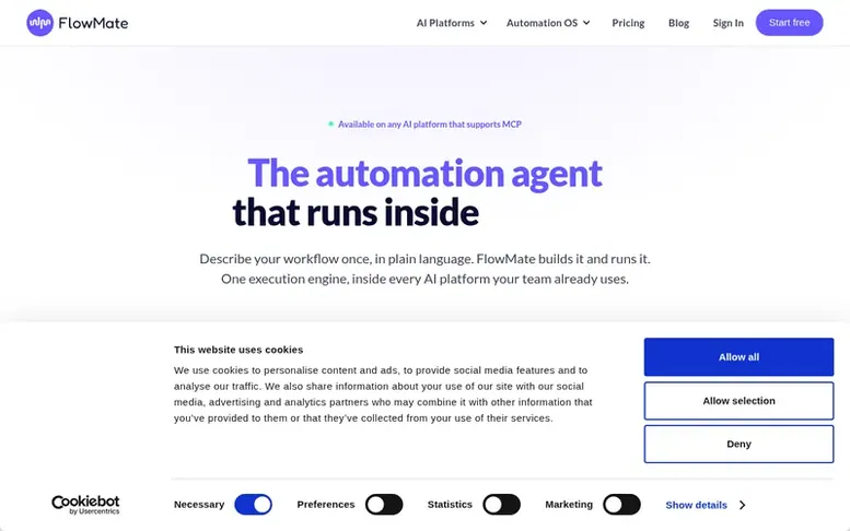 Screenshot of the FlowMate homepage