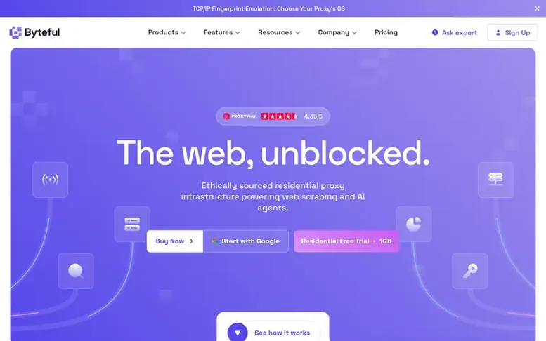 Screenshot of the Byteful homepage