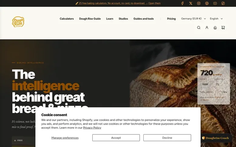 Screenshot of the DoughRise homepage