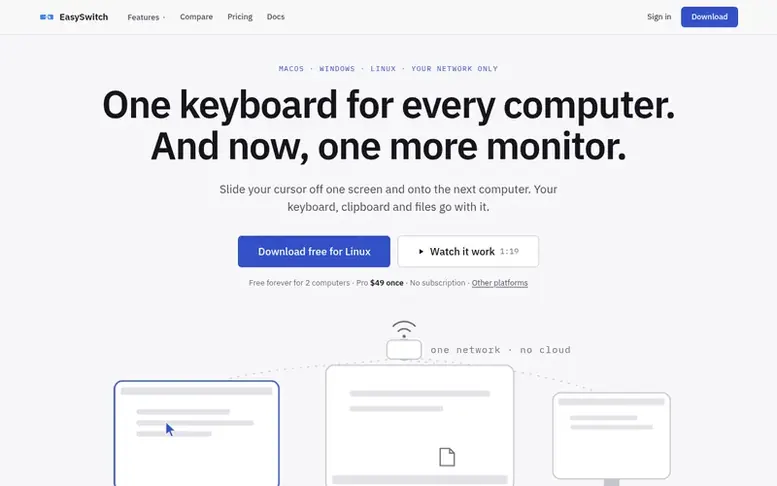 Screenshot of the EasySwitch homepage