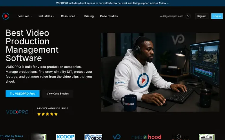 Screenshot of the VDEOPRO homepage
