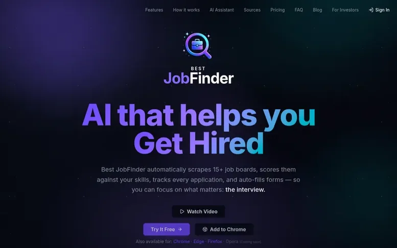 Screenshot of the Best JobFinder homepage
