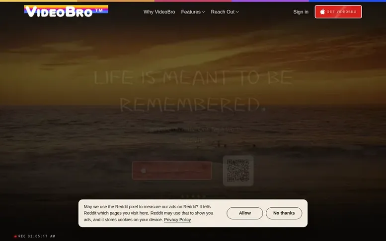 Screenshot of the VideoBro homepage
