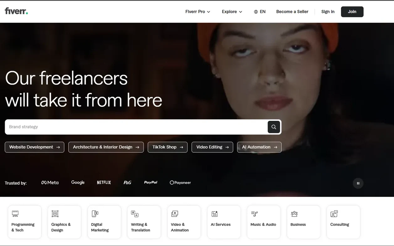 Screenshot of the Fiverr homepage