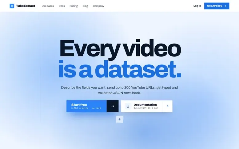 Screenshot of the TubeExtract homepage