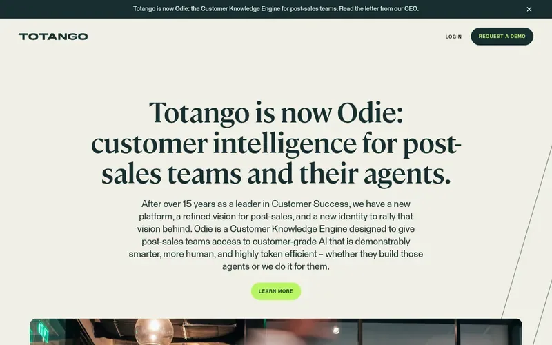 Screenshot of the Odie homepage