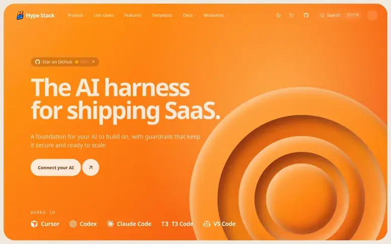 Screenshot of the Hype Stack homepage