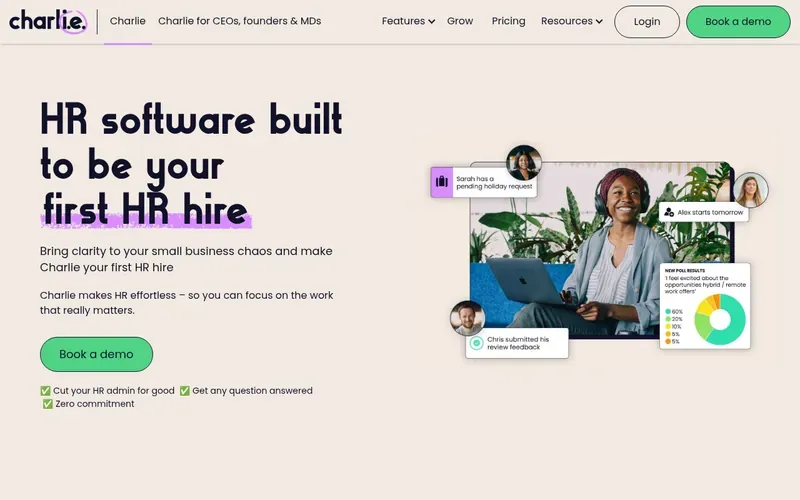 Screenshot of the CharlieHR homepage