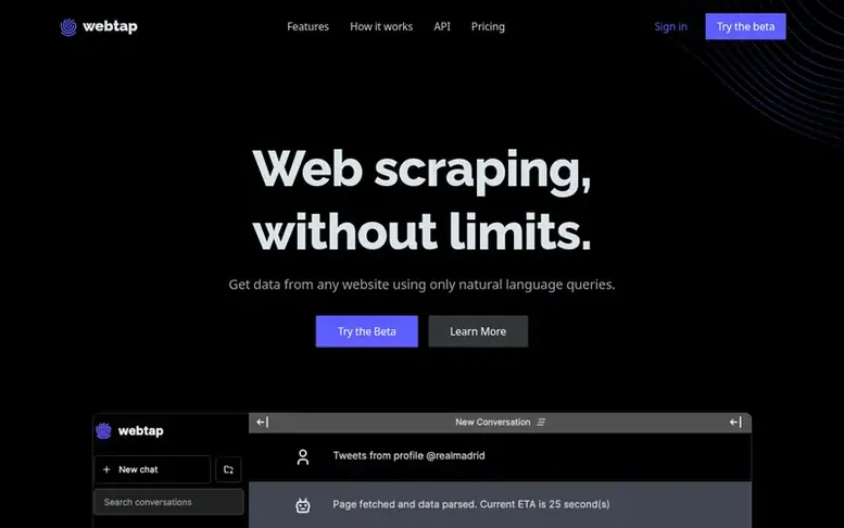 Screenshot of the Webtap.ai homepage
