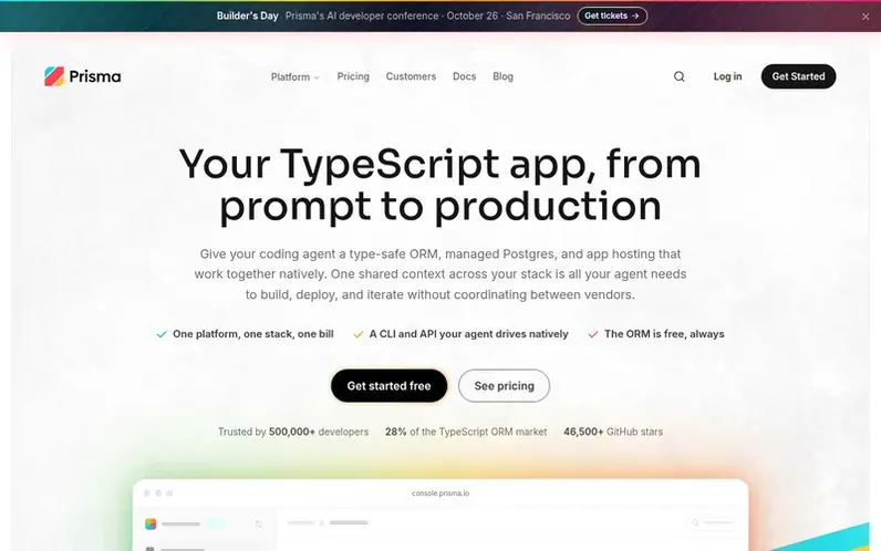 Screenshot of the Prisma homepage