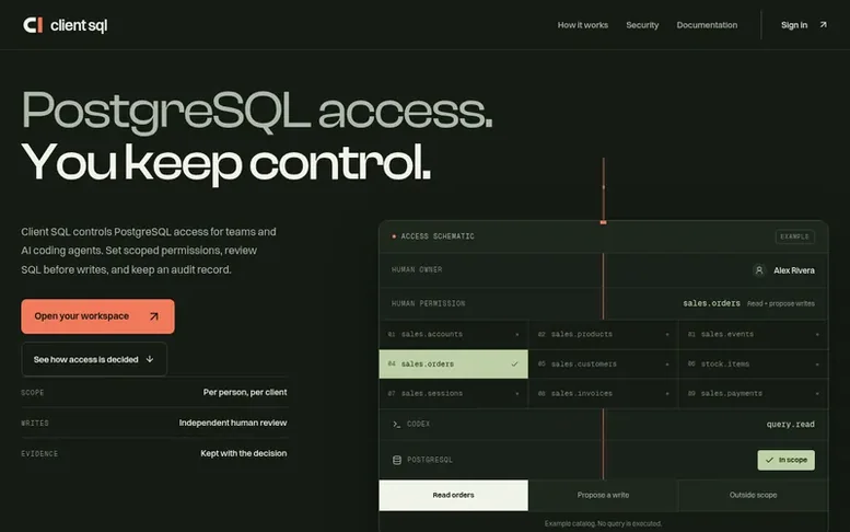 Screenshot of the Client SQL homepage